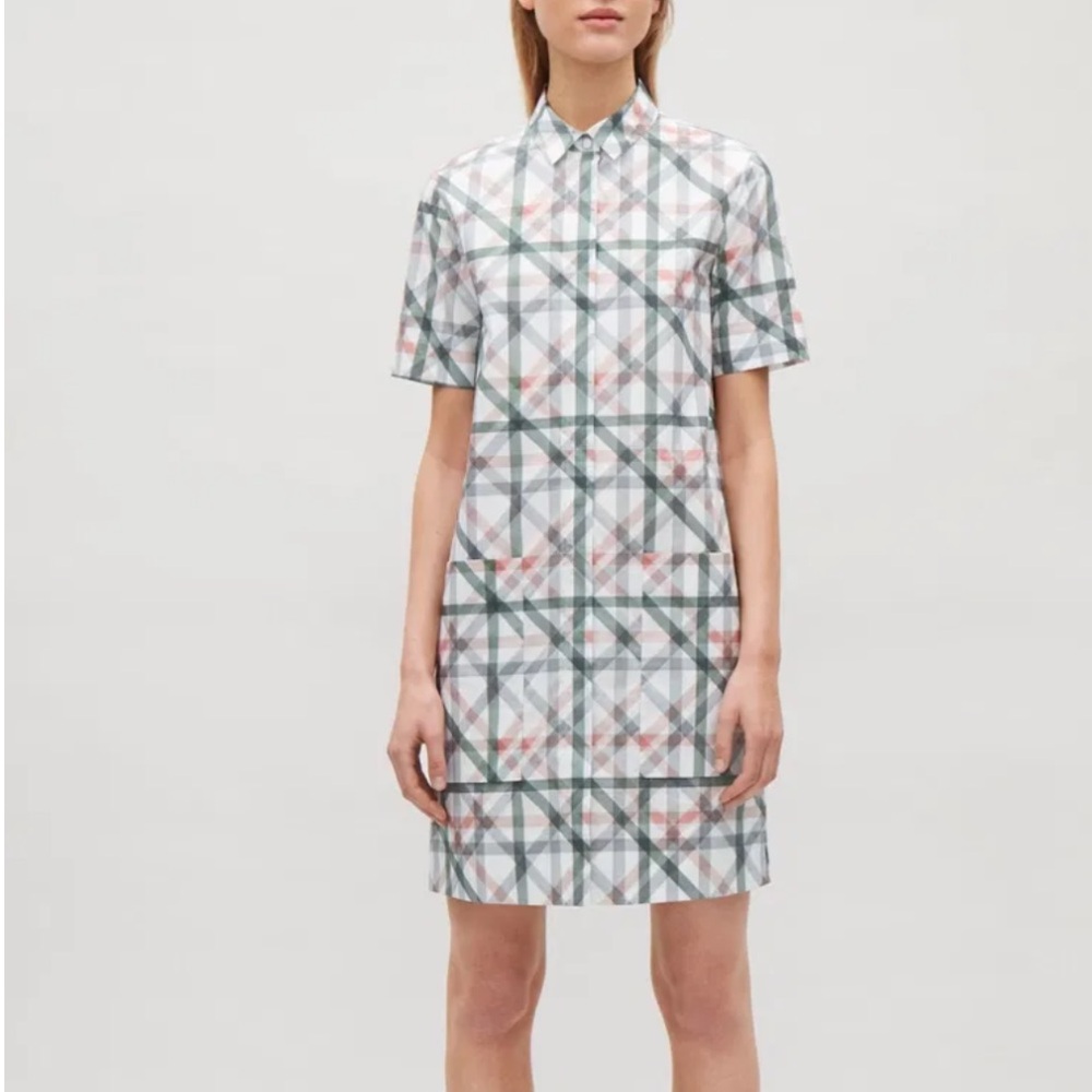 COS Plaid Short Sleeve Shirt Dress size 8